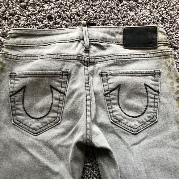 True Religion Jeans 26 Jude Sand Drifter Gray Leopard Print Skinny Low Rise - Picture 11 of 14